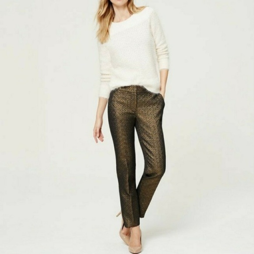Beautiful Ann Taylor Loft Black Gold & Blue Jacquard Marisa Trouser Pants Size 2